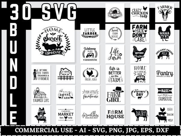 Farm Life SVG Bundle | Farmhouse Quotes SVG PNG DXF EPS | Home Sweet Home Farm Cut Files for Cricut | Rustic Country Vector Design