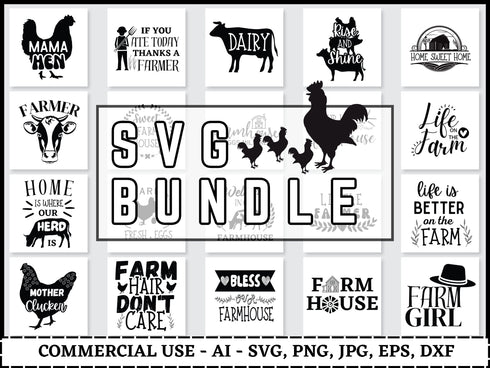 Farm Life SVG Bundle | Farmhouse Quotes SVG PNG DXF EPS | Home Sweet Home Farm Cut Files for Cricut | Rustic Country Vector Design