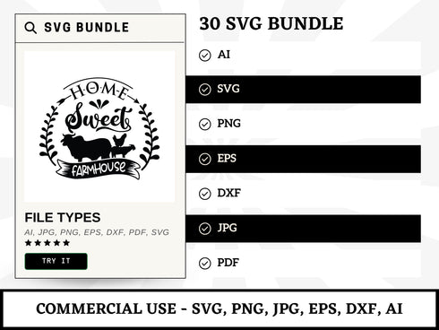 Farm Life SVG Bundle | Farmhouse Quotes SVG PNG DXF EPS | Home Sweet Home Farm Cut Files for Cricut | Rustic Country Vector Design