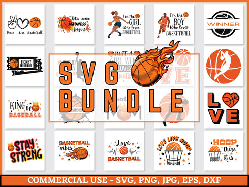 Basketball SVG Bundle | Basketball Mom SVG PNG DXF EPS | Hoop Player Court Cut Files for Cricut | Sports Vector Design