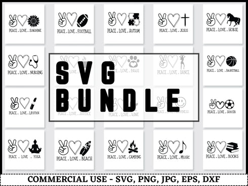 Peace Love SVG Bundle | Peace Love Dance Books Horses SVG PNG DXF EPS | Inspirational Faith Cut Files for Cricut | Motivational Vector Design