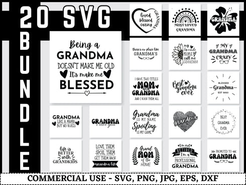 Grandma SVG Bundle | Grandma Shirt SVG PNG DXF EPS | Blessed Nana Grandparents Cut Files for Cricut | Mother’s Day Vector Design