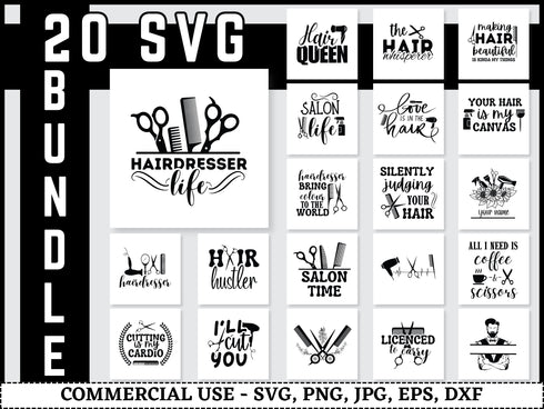 Hairdresser SVG Bundle | Hairstylist SVG PNG DXF EPS | Barber Beauty Quotes Cut Files for Cricut | Salon Funny Sayings Vector Design