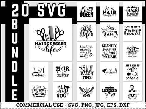 Hairdresser SVG Bundle | Hairstylist SVG PNG DXF EPS | Barber Beauty Quotes Cut Files for Cricut | Salon Funny Sayings Vector Design