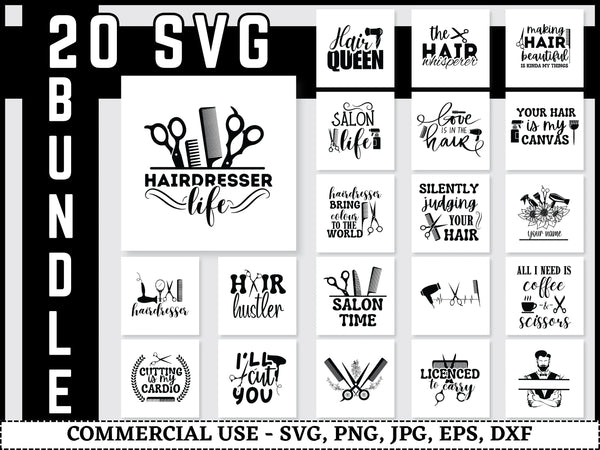 Hairdresser SVG Bundle | Hairstylist SVG PNG DXF EPS | Barber Beauty Quotes Cut Files for Cricut | Salon Funny Sayings Vector Design