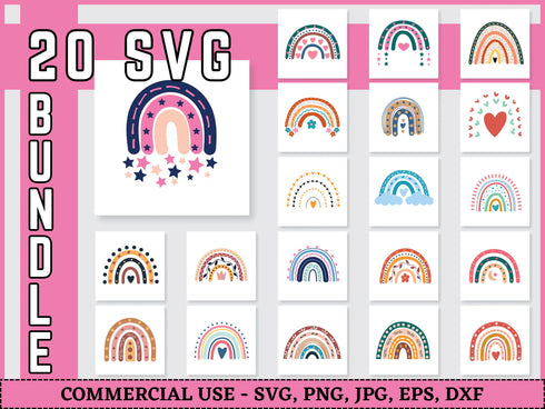 Rainbow SVG Bundle | Boho Rainbow SVG PNG DXF EPS | Cute Pastel Rainbow Clipart Cut Files for Cricut | Colorful Rainbow Vector Design