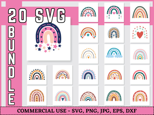 Rainbow SVG Bundle | Boho Rainbow SVG PNG DXF EPS | Cute Pastel Rainbow Clipart Cut Files for Cricut | Colorful Rainbow Vector Design