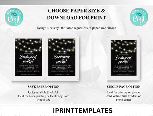 Backyard Birthday Invitation, Backyard Invitation Template, Birthday Bbq Invitation, Rustic Party Invite, Editable Instant Download