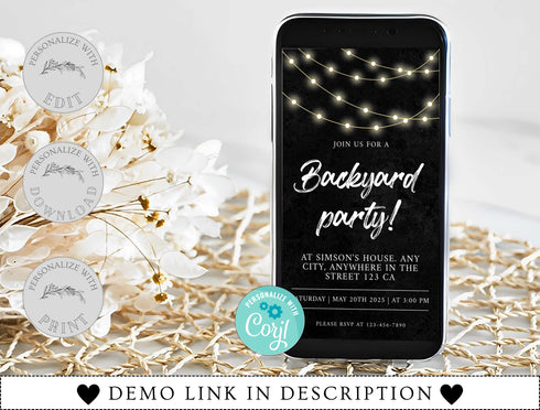 Backyard Birthday Invitation, Backyard Invitation Template, Birthday Bbq Invitation, Rustic Party Invite, Editable Instant Download