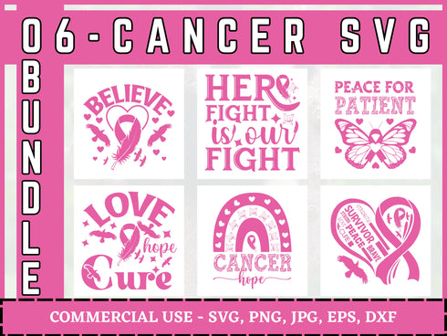Breast Cancer SVG Bundle | Cancer Awareness SVG PNG DXF EPS | Pink Ribbon Cut Files for Cricut | Awareness Shirt Vector Design