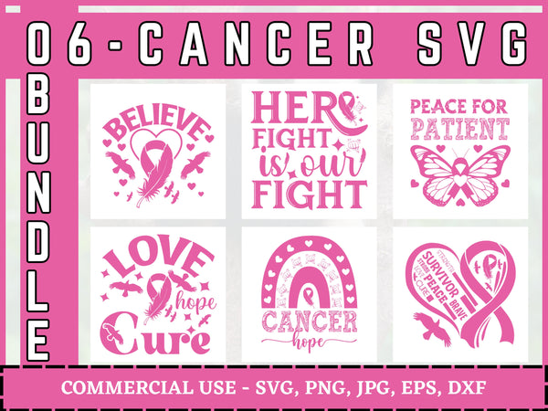 Breast Cancer SVG Bundle | Cancer Awareness SVG PNG DXF EPS | Pink Ribbon Cut Files for Cricut | Awareness Shirt Vector Design