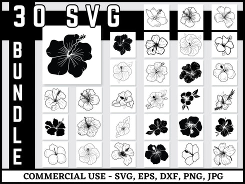 Tropical Flower SVG Bundle | Hibiscus Leaves SVG PNG DXF EPS | Tropical Floral Clipart Cut Files for Cricut | Summer Vector Design