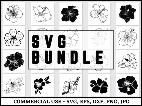 Tropical Flower SVG Bundle | Hibiscus Leaves SVG PNG DXF EPS | Tropical Floral Clipart Cut Files for Cricut | Summer Vector Design