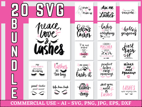 Eyelashes SVG Bundle | Eyelash SVG PNG DXF EPS | Beauty Eyebrows Clipart Cut Files for Cricut | Glam Girl Vector Design