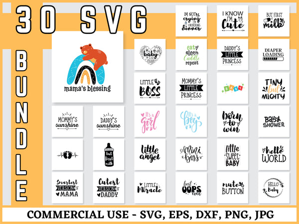 Baby SVG Bundle | Baby Onesie SVG PNG DXF EPS | Newborn Cute Baby Quotes Cut Files for Cricut | Funny Baby Vector Design