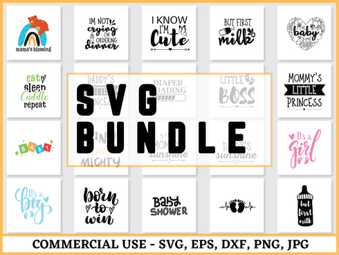 Baby SVG Bundle | Baby Onesie SVG PNG DXF EPS | Newborn Cute Baby Quotes Cut Files for Cricut | Funny Baby Vector Design