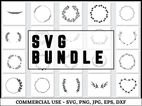 Wreath SVG Bundle | Circle Floral Wreath SVG PNG DXF EPS | Heart Laurel Monogram Cut Files for Cricut | Wedding Frame Vector Design