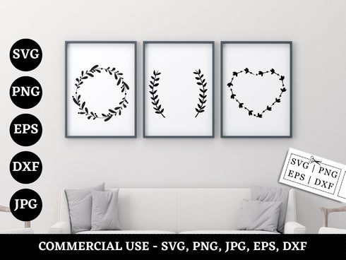 Wreath SVG Bundle | Circle Floral Wreath SVG PNG DXF EPS | Heart Laurel Monogram Cut Files for Cricut | Wedding Frame Vector Design