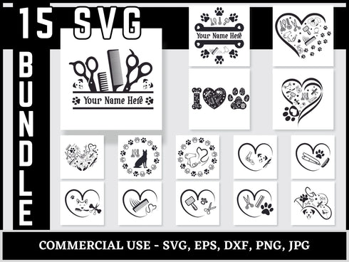 Dog Groomer SVG Bundle | Dog Grooming SVG PNG DXF EPS | Pet Salon Paw Print Cut Files for Cricut | Dog Stylist Vector Design