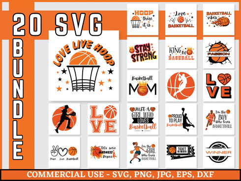 Basketball SVG Bundle | Basketball Mom SVG PNG DXF EPS | Hoop Player Court Cut Files for Cricut | Sports Vector Design