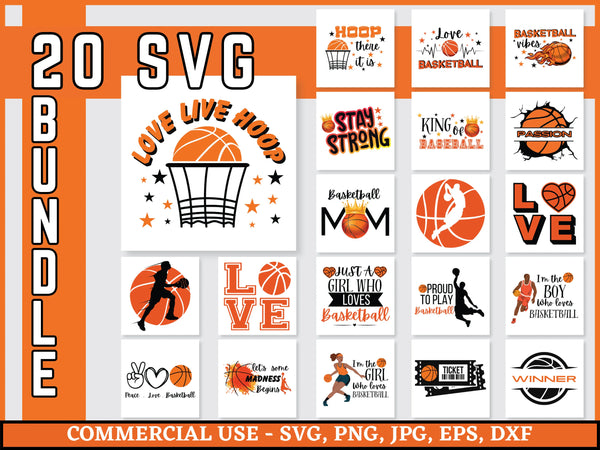 Basketball SVG Bundle | Basketball Mom SVG PNG DXF EPS | Hoop Player Court Cut Files for Cricut | Sports Vector Design