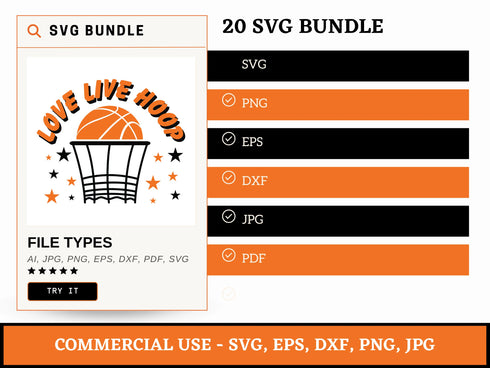 Basketball SVG Bundle | Basketball Mom SVG PNG DXF EPS | Hoop Player Court Cut Files for Cricut | Sports Vector Design