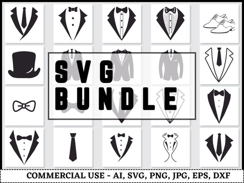 Tuxedo SVG Bundle | Tuxedo Suit SVG PNG DXF EPS | Gentleman Bow Tie Cut Files for Cricut | Formal Wear Vector Design