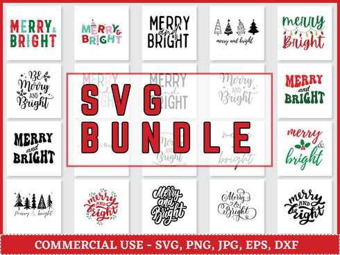 Merry and Bright SVG | Christmas Quote SVG PNG DXF EPS | Holiday Cut Files for Cricut | Winter Holiday Vector Design