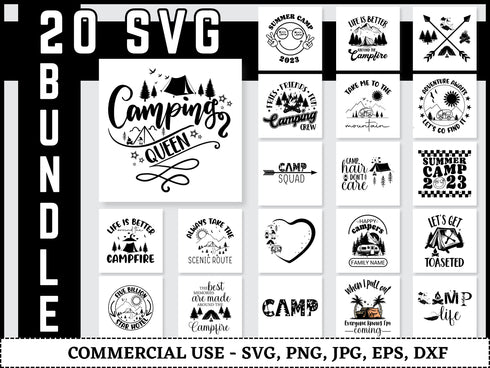 Camping SVG Bundle | Camping Life SVG PNG DXF EPS | Happy Camper Hoodie Shirt Cut Files for Cricut | Hiking Adventure Vector Design