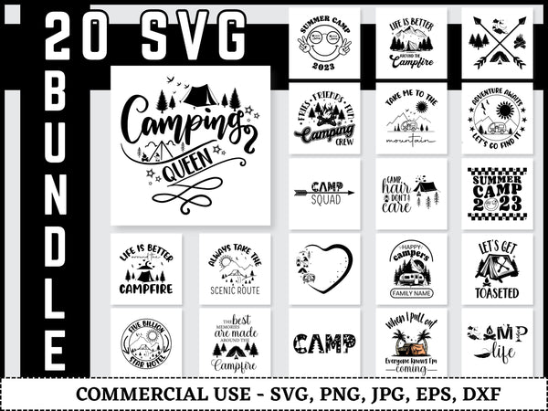 Camping SVG Bundle | Camping Life SVG PNG DXF EPS | Happy Camper Hoodie Shirt Cut Files for Cricut | Hiking Adventure Vector Design