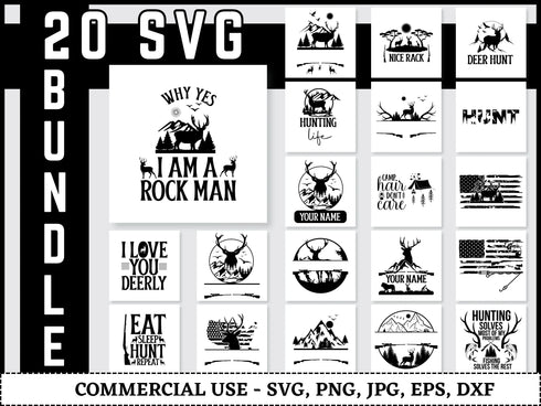 Deer Hunting SVG Bundle | Hunter Deer Head SVG PNG DXF EPS | Hunting Life Shirt Cut Files for Cricut | Wildlife Vector Design