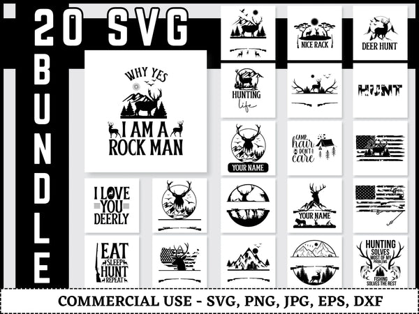 Deer Hunting SVG Bundle | Hunter Deer Head SVG PNG DXF EPS | Hunting Life Shirt Cut Files for Cricut | Wildlife Vector Design