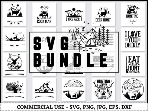 Deer Hunting SVG Bundle | Hunter Deer Head SVG PNG DXF EPS | Hunting Life Shirt Cut Files for Cricut | Wildlife Vector Design