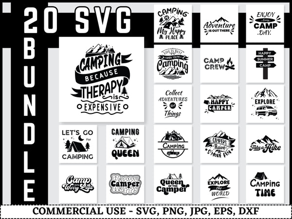 Camping SVG Bundle | Camper Life SVG PNG DXF EPS | Happy Camper Campfire Hiking Cut Files for Cricut | Adventure Vector Design