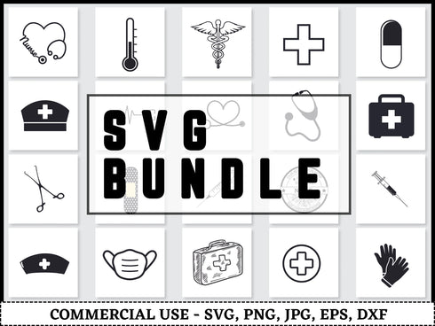 Nurse Icons SVG Bundle | Nurse Life SVG PNG DXF EPS | Nurse Superhero Cut Files for Cricut | Medical Stethoscope Vector Design