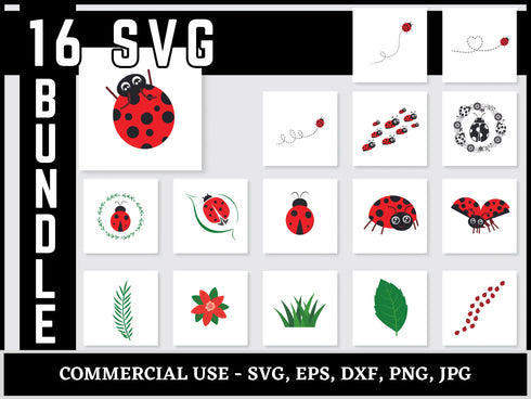 Ladybug SVG Bundle | Layered Ladybug SVG PNG DXF EPS | Ladybug Clipart Cut Files for Cricut | Cute Insect Vector Design