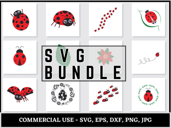 Ladybug SVG Bundle | Layered Ladybug SVG PNG DXF EPS | Ladybug Clipart Cut Files for Cricut | Cute Insect Vector Design