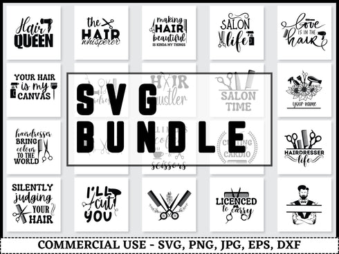 Hairdresser SVG Bundle | Hairstylist SVG PNG DXF EPS | Barber Beauty Quotes Cut Files for Cricut | Salon Funny Sayings Vector Design