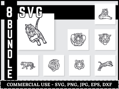 Tiger SVG Bundle | Tiger Face SVG PNG DXF EPS | Tiger Silhouette Cut Files for Cricut | Cute Tiger Head Vector Design