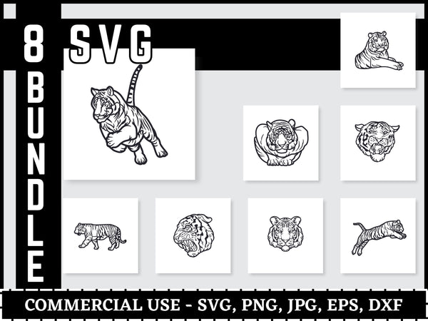 Tiger SVG Bundle | Tiger Face SVG PNG DXF EPS | Tiger Silhouette Cut Files for Cricut | Cute Tiger Head Vector Design
