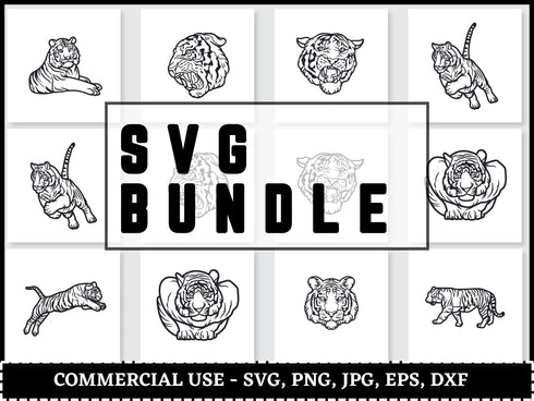 Tiger SVG Bundle | Tiger Face SVG PNG DXF EPS | Tiger Silhouette Cut Files for Cricut | Cute Tiger Head Vector Design