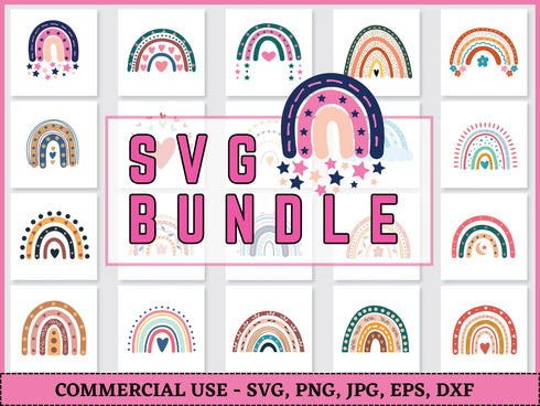 Rainbow SVG Bundle | Boho Rainbow SVG PNG DXF EPS | Cute Pastel Rainbow Clipart Cut Files for Cricut | Colorful Rainbow Vector Design