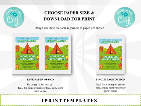 Editable Camping Birthday Invitation, Adventure Forest Camp Birthday Invitation Template, Camper Birthday Invitation, Printable, Corjl