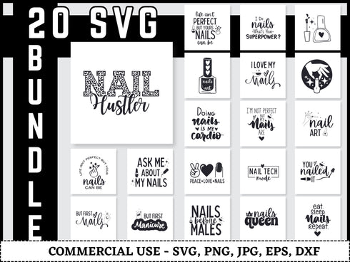 Nails SVG Bundle | Nail Tech SVG PNG DXF EPS | Nail Salon Manicure Cut Files for Cricut | Nail Art Vector Design