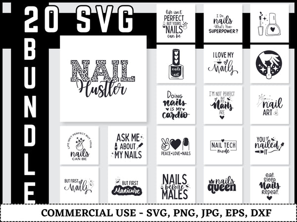 Nails SVG Bundle | Nail Tech SVG PNG DXF EPS | Nail Salon Manicure Cut Files for Cricut | Nail Art Vector Design