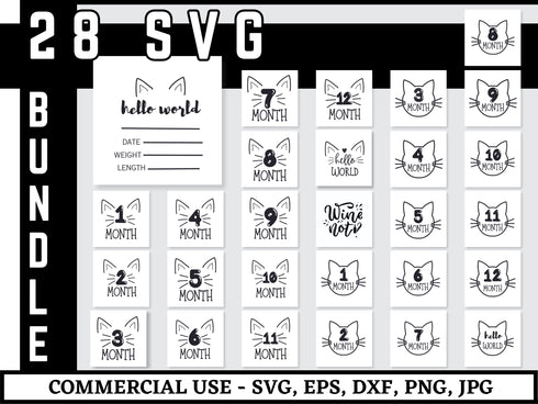 Baby Milestone SVG Bundle | Hello World SVG PNG DXF EPS | Birth Stats Baby Announcement Cut Files for Cricut | Newborn Sign Vector Design