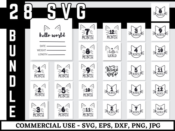 Baby Milestone SVG Bundle | Hello World SVG PNG DXF EPS | Birth Stats Baby Announcement Cut Files for Cricut | Newborn Sign Vector Design