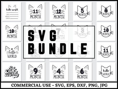 Baby Milestone SVG Bundle | Hello World SVG PNG DXF EPS | Birth Stats Baby Announcement Cut Files for Cricut | Newborn Sign Vector Design