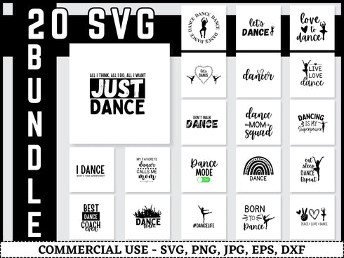 Dance SVG Bundle | Dancer Silhouette SVG PNG DXF EPS | Dance Shirt Cut Files for Cricut | Ballet Hip Hop Vector Design