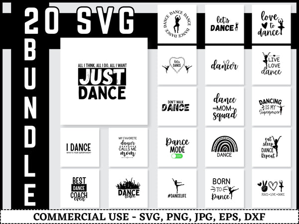 Dance SVG Bundle | Dancer Silhouette SVG PNG DXF EPS | Dance Shirt Cut Files for Cricut | Ballet Hip Hop Vector Design